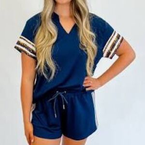 Mary Square Lauren Navy and Orange Casual Set